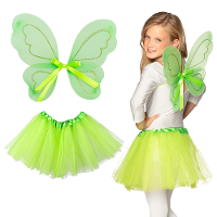 Verkleed set vlinder/fee   vleugels en rokje   groen   kinderen   Carnavalskleding/accessoires