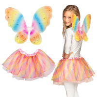 Verkleed set vlinder/fee   vleugels en rokje   regenboog kleuren   kinderen   Carnavalskleding/acces