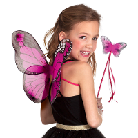 Verkleed set vlinder   vleugels en toverstokje   fuchsia roze   kinderen   Carnavalskleding/accessoi
