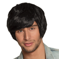 Verkleedpruik Bad Boy heren   zwart   Boyband/seventies/eighties   kort golvend haar