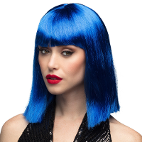 Verkleedpruik dames   blauw   Cabaret/Hollywood/Diva   Carnaval   half lang chique haar