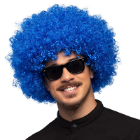 Verkleedpruik dames/heren   blauw   Seventies/eighties/sixties   Carnaval   kort krullend haar