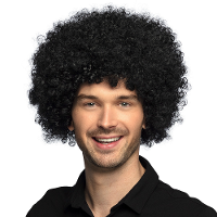 Verkleedpruik dames/heren   zwart   Seventies/eighties/sixties   Carnaval   kort krullend haar