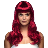 Verkleedpruik dames   robijn rood   Cabaret/Hollywood/Diva   Carnaval   lang chique haar