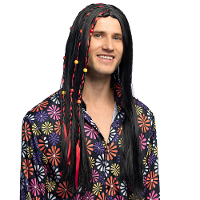 Verkleedpruik Dude voor heren   zwart   Hippie/Sixties   Carnaval   lang haar met kraaltjes