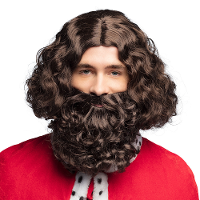 Verkleedpruik met baard heren   bruin   Middeleeuwen/Monnik   Carnaval   half lang haar