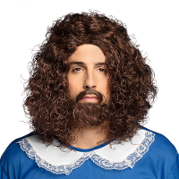 Verkleedpruik met baard heren   bruin   Middeleeuwen/Musketier/krijger   Carnaval   half lang haar