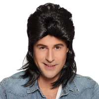 Verkleedpruik met matje voor heren   zwart   Eighties/Nineties   Carnaval   half lang haar