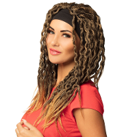 Verkleedpruik voor dames   bruin   Eighties/nineties/rasta   Carnaval   lang haar   met haarband