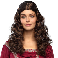 Verkleedpruik voor dames   bruin   Middeleeuwen/prinsessen   Carnaval   lang haar