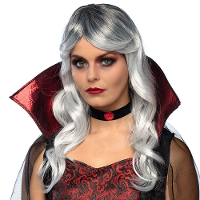 Verkleedpruik voor dames   grijs   dark queen/Vampier/fantasy   Carnaval   lang haar   met