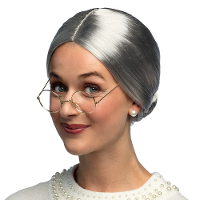 Verkleedpruik voor dames   grijs   Oma/sara/bejaarde   Carnaval   kort haar   knotje