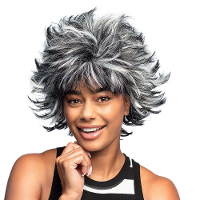 Verkleedpruik voor dames   grijs   pre history/rock and roll/foute party   Carnaval   kort haar