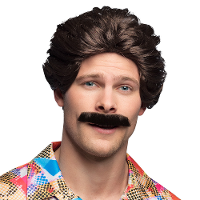 Verkleedpruik voor heren   bruin   Eighties/Filmster   Carnaval   haar en foute snor