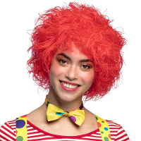 Verkleedpruik voor heren/dames   Clown   knalrood   Carnaval   kort wild haar