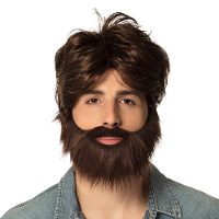 Verkleedpruik voor heren met baardje   bruin   The Hangover Dude   Carnaval   kort haar