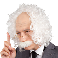 Verkleedpruik voor heren   wit   Professor/oude man   Carnaval   half lang warrig haar