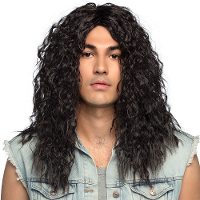 Verkleedpruik voor heren   zwart   Eighties/Rocker   Carnaval   lang haar met krullen