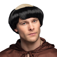 Verkleedpruik voor heren   zwart   Monnik/priester   Carnaval   kort haar/kaal hoofd