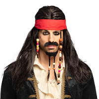 Verkleedpruik voor heren   zwart   Piraten kapitein   Carnaval   met bandana/baard/snor