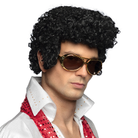 Verkleedpruik voor heren   zwart   Rock and Roll/muzikant/Chuck   Carnaval   haar met bakkebaarden
