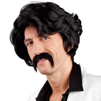 Verkleedpruik voor heren   zwart   Seventies/Duitser   Carnaval   haar en foute snor