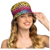 Vissershoedjes zonnehoedjes   Luipaard print   volwassenen   carnaval   regenboog kleuren