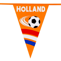 Vlaggenlijn feestslinger   oranje/holland met voetbal   6 meter   15 vlaggen   kunststof