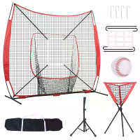 Bominfit 7x7ft honkbal/softbal oefennetsysteem set voor slaan/werpen met slagtee doelbalverzamelaar draagtas