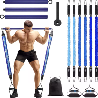 Bominfit draagbaar Pilates staaf kit met 3 weerstandsbanden 240 lb oefenstok voor huisgym volledig lichaamsworkout fitne