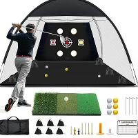 Bominfit Golf Oefennet 3M Draagbare Trainingshulpmiddel 6 Doelgaten met Oefenmat voor Achtertuin Driving Chipping en Swi