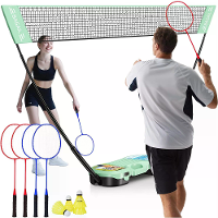 Bominfit Portable Badmintonnetset   Opbergtas   Vrijstaande basis   Snelle opstelling   Eenvoudig badmintonnet met 4 rac