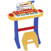 Electronisch keyboard met stoel en microfoon