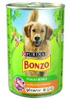400 Gr Bonzo Blik Stukjes In Saus Kip / Pasta / Wortelen Hondenvoer