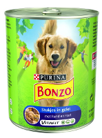 800 Gr Bonzo Blik Stukjes In Gelei Rund / Hart Hondenvoer