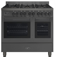 Boretti MLG96DMAT Milano Gasfornuis met Dubbele Oven   90 cm   6 branders   Antraciet