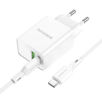 BOROFONE BA69A Resource PD 20W + QC 3.0 Dubbele poorten Type C + USB A poort EU wandladeradapter met 1m lange Type C naa