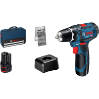 Bosch Professional Akku Bohrschrauber GSR 12V 15 Set 2x2,0Ah, GAL12V 20, Zubehör 25tlg,Tasche 060186810H Accu boormachine 12 V 2.0 Ah Li ion Incl. 2 Accus