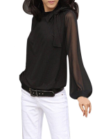 Bow Office Work Ol Black/white Women Chiffon Blouse