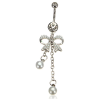 Bowknot Bow Pearl Dangle Belly Ring Navel Ring Piercing Body Jewelry