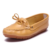 Bowknot Round Toe Slip On Leather Loafers Flat Casual Shoes