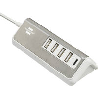 Brennenstuhl Brennenstuhl 1508230, Indoor, AC, 4,2 A, 1,5 m, Edelstahl, Weiß USB oplader 20 W 4x USB A, 1x USB C USB PD Zilver, Wit Binnen
