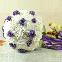 Bride Holding Flowers Bouquet Pure White With Purple Starry Creative