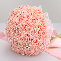 Bride Holding Flowers With Pearls Pink Roses Wedding Bouquet