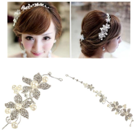 Bride Wedding Five Disc Flowers Rhinestone Crystal Pearl Alloy Tiara