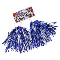 2X Cheerballs/pompoms in het blauw/wit   Cheerleaders verkleed accessoires