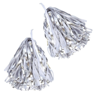 2X Cheerballs/pompoms in het zilver/wit   Cheerleaders verkleed accessoires