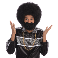 Carnaval verkleed afro pruik   met baard en snor   80/90 disco thema