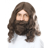 Carnaval verkleed Jezus pruik en baard voor heren   lang haar   baard   bruin