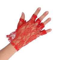 Carnaval verkleed korte kanten handschoenen voor dames   rood   M/XL   polyester